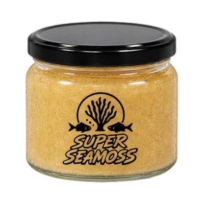 Ocean Gold Seamoss jar with a smooth black lid