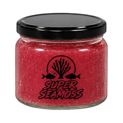 Power Up Seamoss jar with a smooth black lid